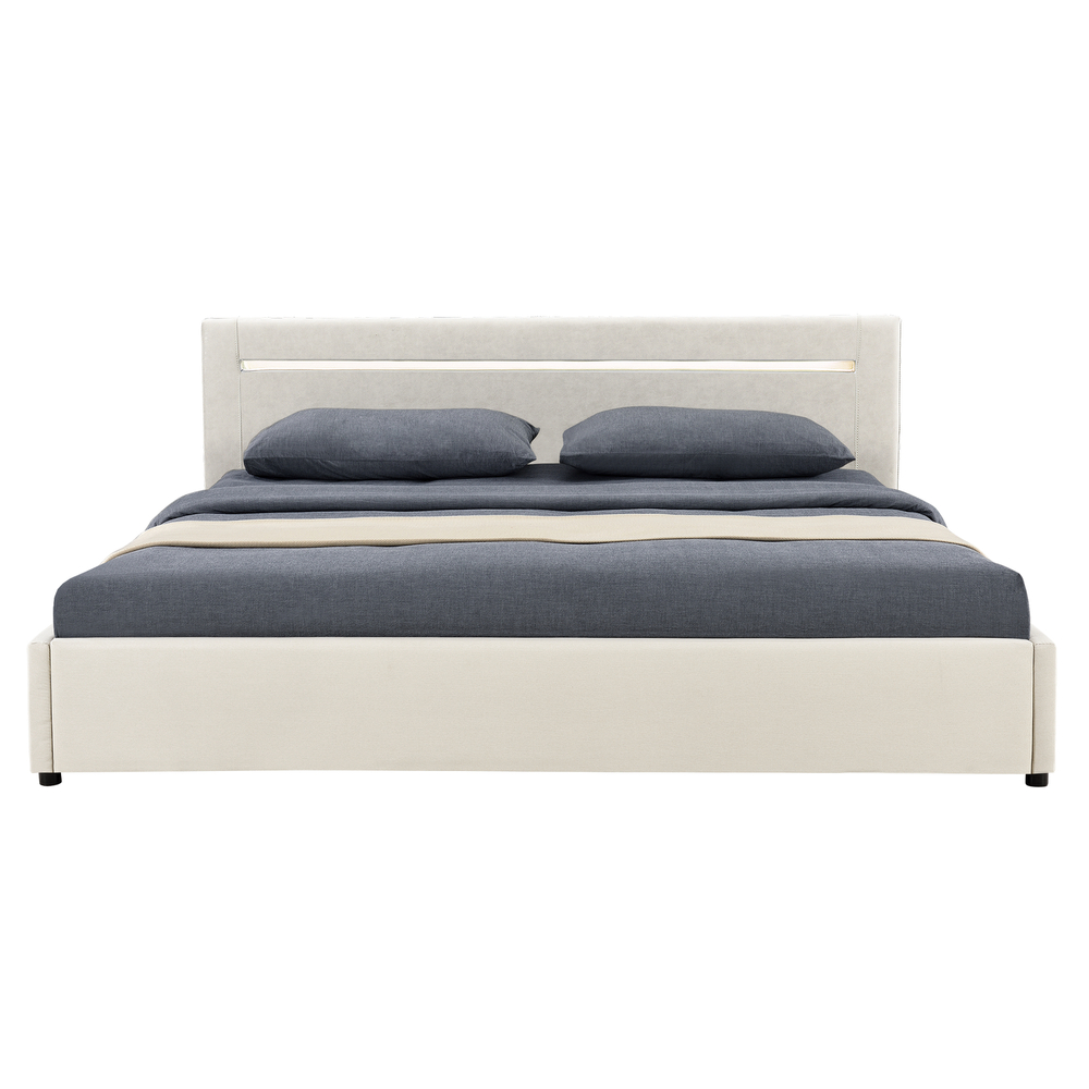 [My. Bed] LED Polsterbett Mit Kaltschaum-Matratze (H2) 180x200cm Ivory/creme Wild-Leder-Imitat/Textil