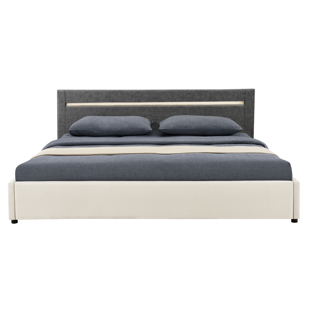 [My. Bed] LED Polsterbett Mit Kaltschaum-Matratze (H2) 180x200cm Grau/creme Wild-Leder-Imitat/Textil