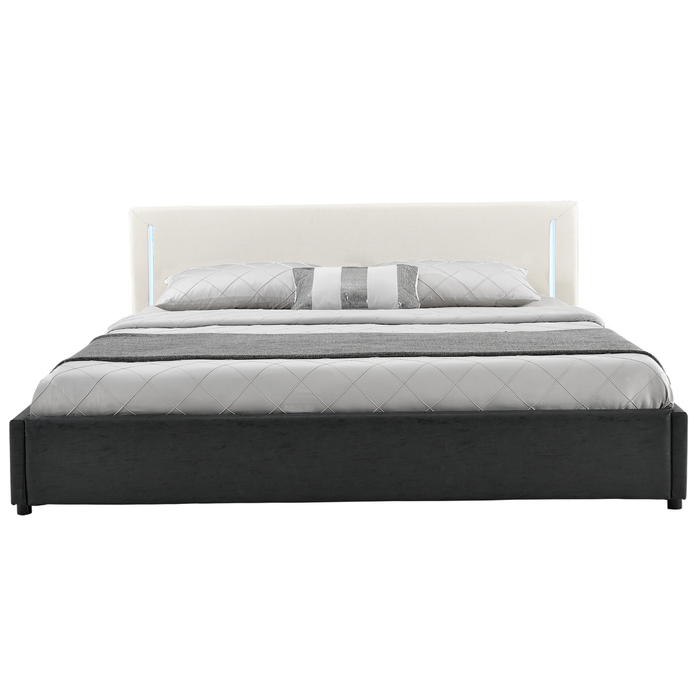 [My. Bed] LED Polsterbett 180x200cm Creme/grau Textil + Wild-Lederimitat Doppelbett