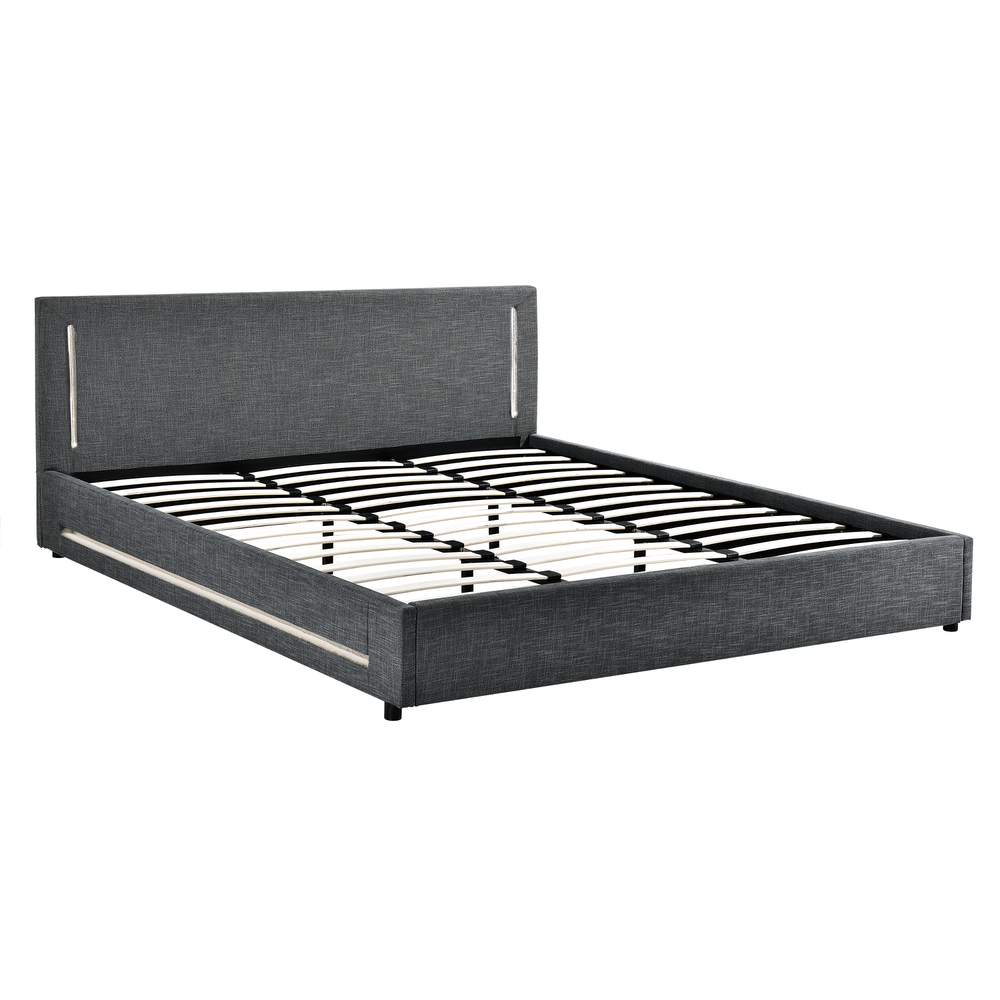 [My. Bed] LED Polsterbett 180x200cm Schwarz Textil Doppelbett Bettgestell