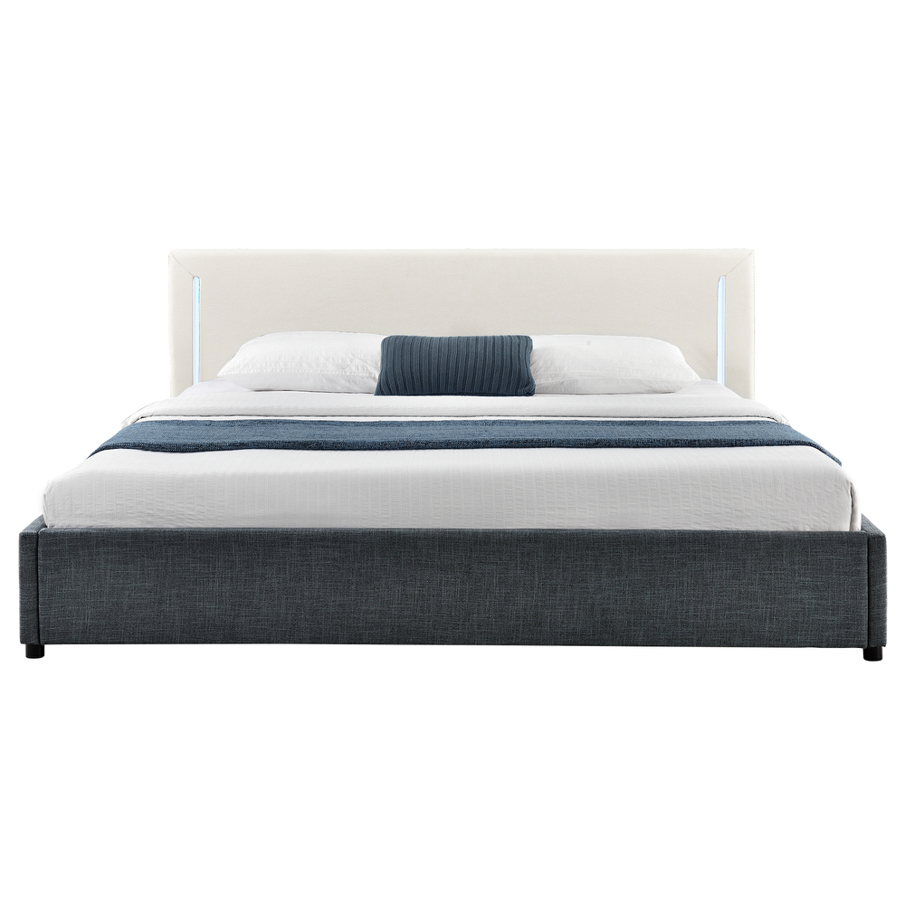 [My. Bed] LED Polsterbett Mit Kaltschaum-Matratze (H2) 180x200cm Creme/schwarz Textil Doppelbett Bett