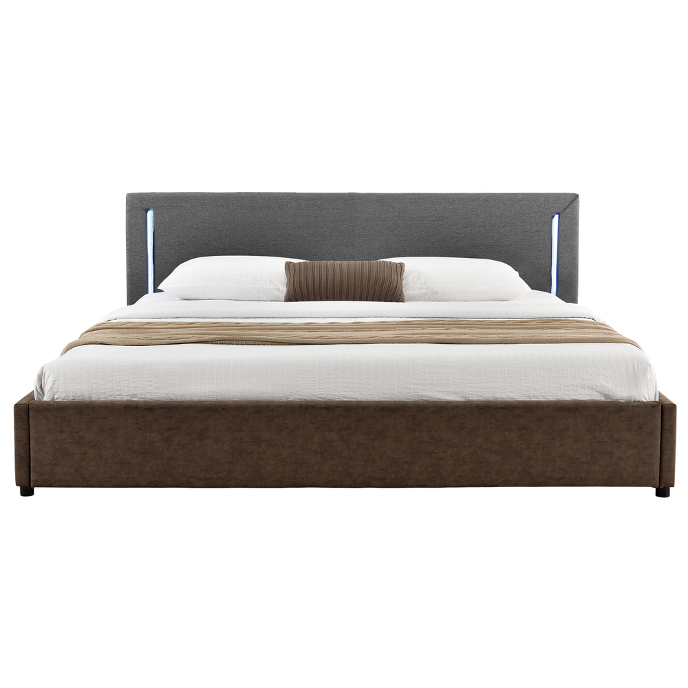 [My. Bed] LED Polsterbett Mit Kaltschaum-Matratze (H2) 180x200cm Grau/braun Textil + Wild-Lederimitat