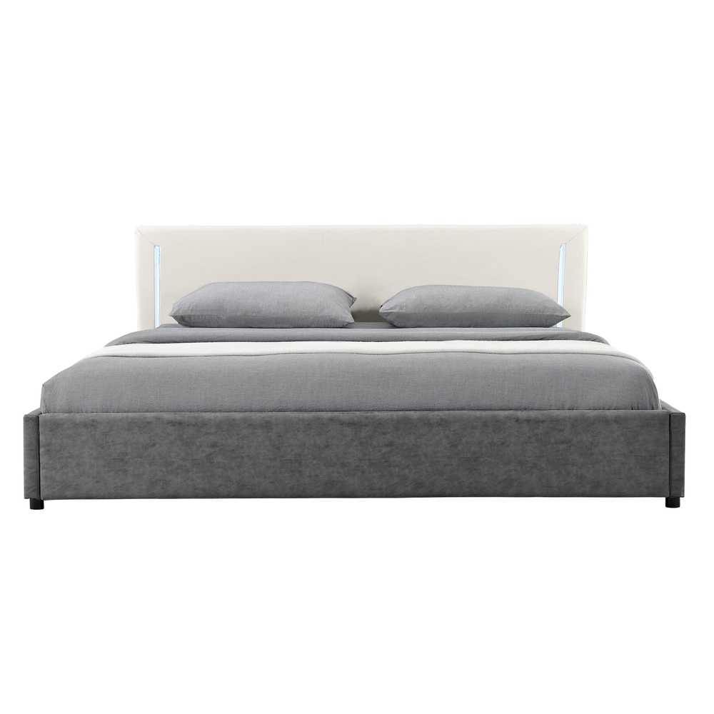 [My. Bed] LED Polsterbett Mit Kaltschaum-Matratze (H2) 180x200cm Creme/grau Textil + Wild-Lederimitat