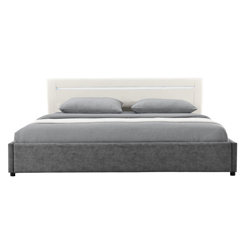[My. Bed] LED Polsterbett 140x200cm Creme/grau Textil + Wild-Lederimitat Doppelbett