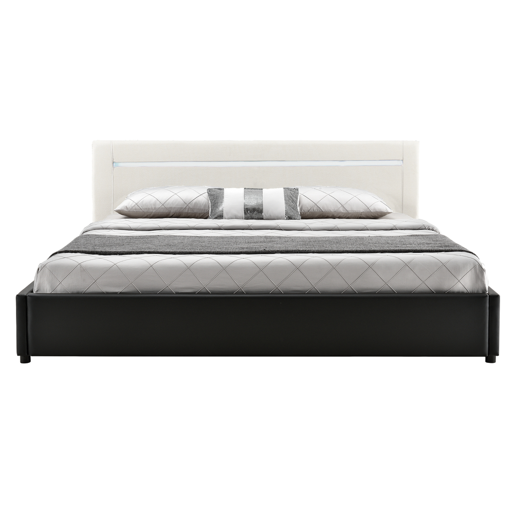 [My. Bed] LED Polsterbett 140x200cm Creme/schwarz Textil + Kunst-Leder Doppelbett