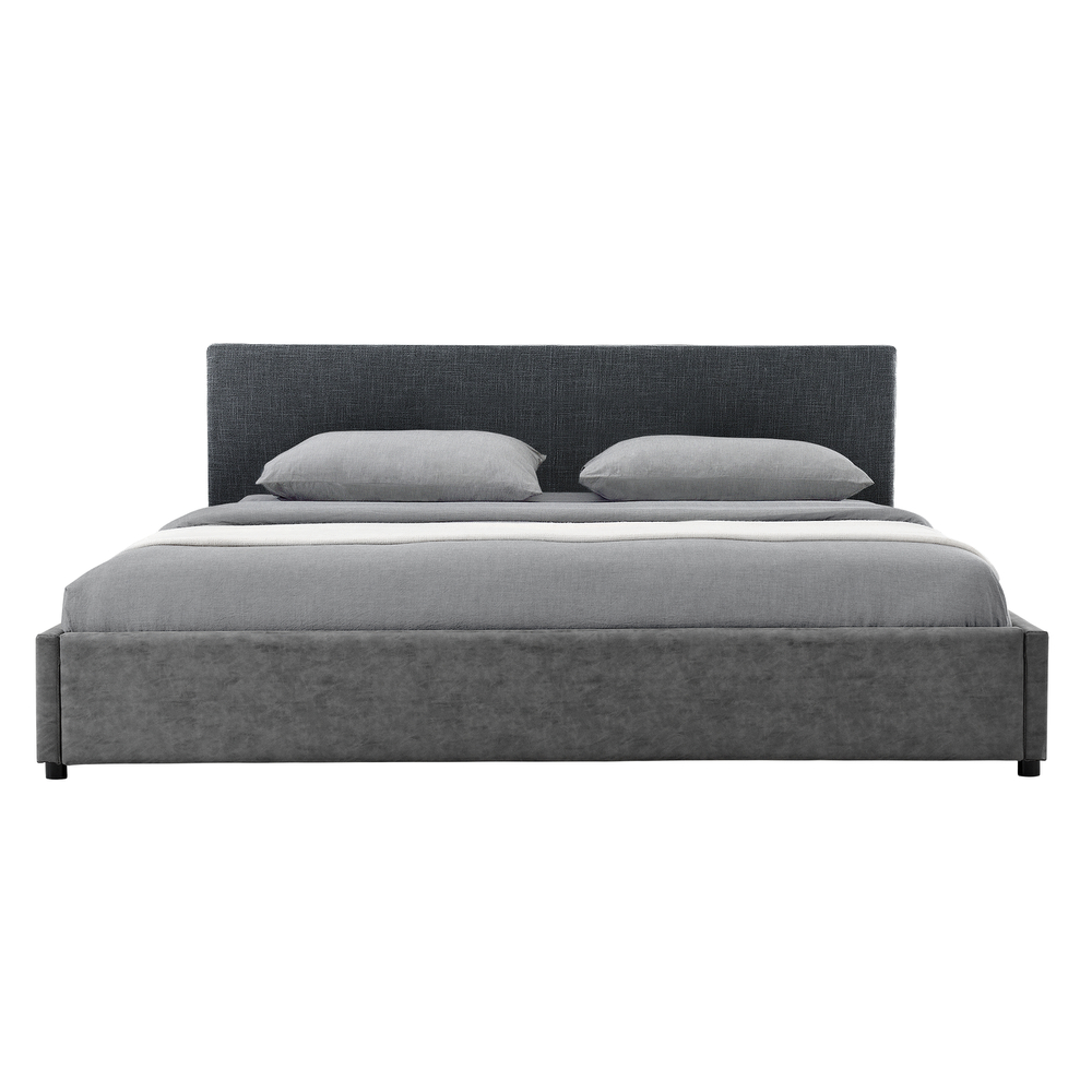 [My. Bed] LED Polsterbett Mit Kaltschaum-Matratze (H2) 180x200cm Schwarz/grau Textil + Wild-Lederimit