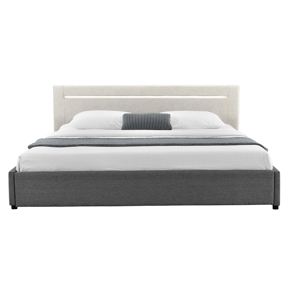 [My. Bed] LED Polsterbett 140x200cm Ivory/grau Wild-Leder-Imitat/Textil Doppelbett Bettgestell