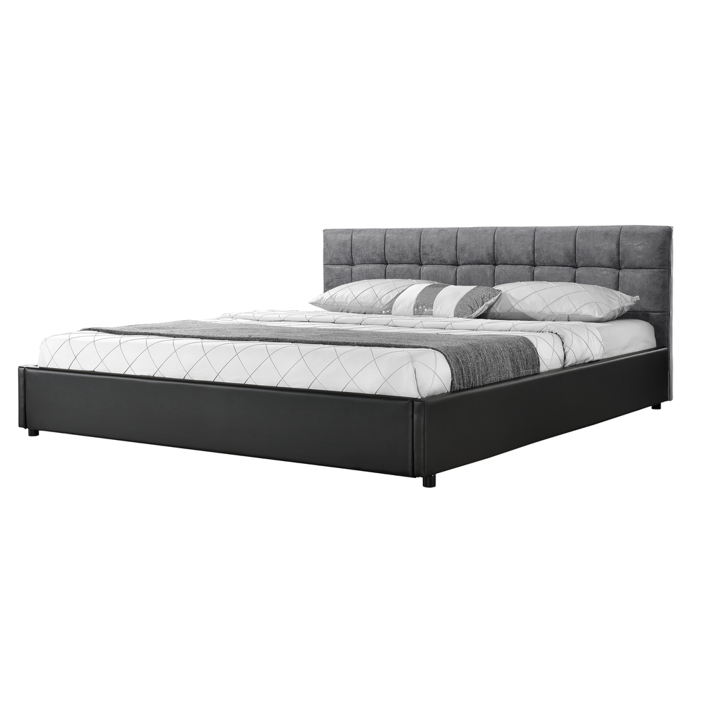[My. Bed] Polsterbett Gesteppt Mit Kaltschaum-Matratze (H2)140x200cm Grau/schwarz Wildlederimitat / K