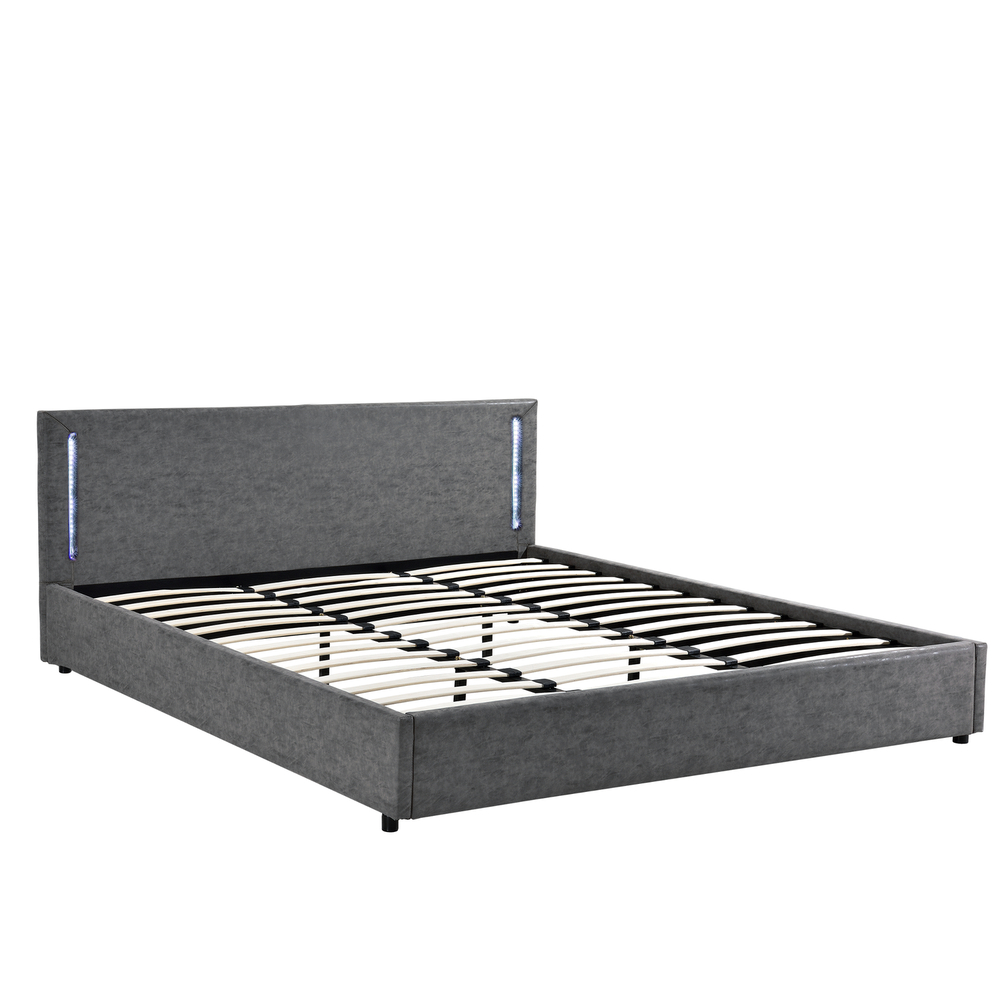 [My. Bed] LED Polsterbett 180x200cm Grau Wild-Leder-Imitat Doppelbett Bettgestell