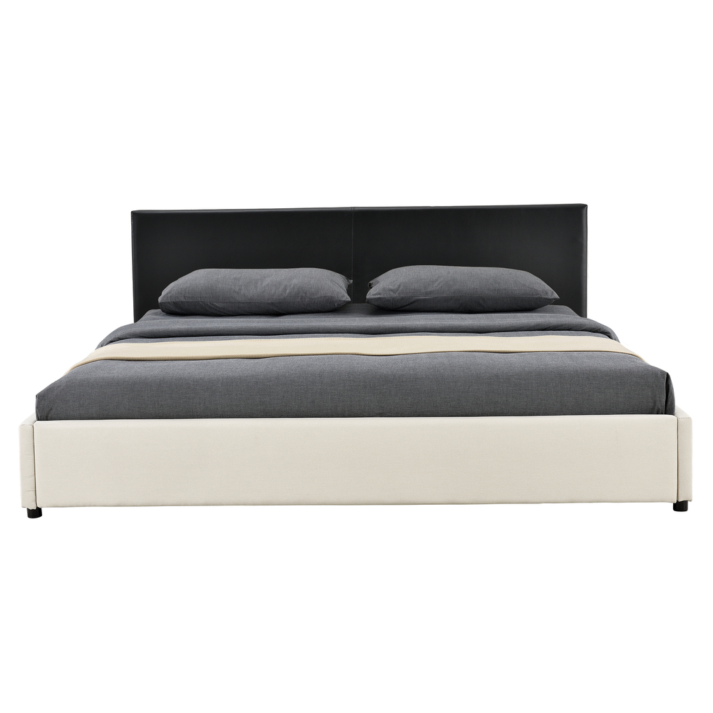 [My. Bed] Polsterbett 180x200cm Schwarz/Creme Kunst-Leder + Textil Doppelbett