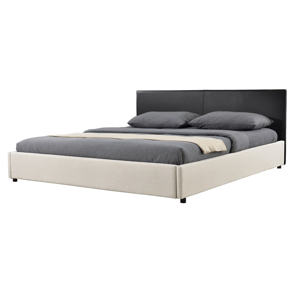 My. Bed Polsterbett + Matratze 180x200cm Schwarz/creme Kunst-Leder + Textil Doppelbett