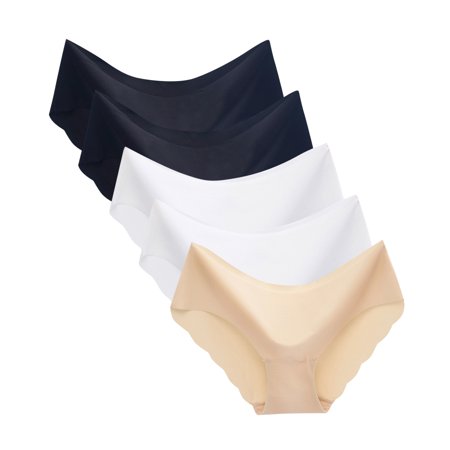 Roliyen Women S Sexy Non-Trace Ice Silk Breathable Midwaist Solid Color Underwear 5PC