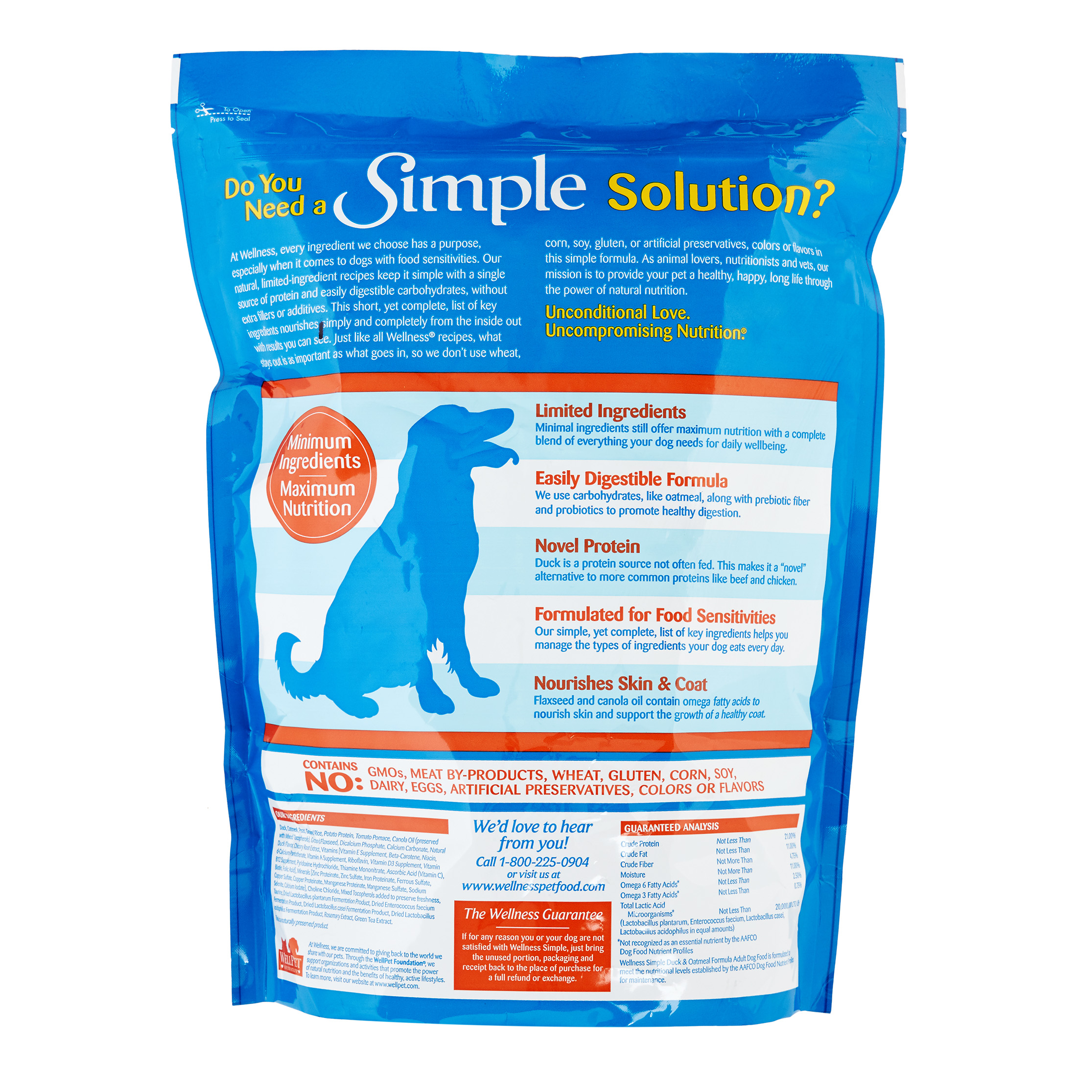 Wellness Simple Natural Limited Ingredient Dry Dog Food, Duck and Oatmeal Recipe, 4.5-Pound Bag
