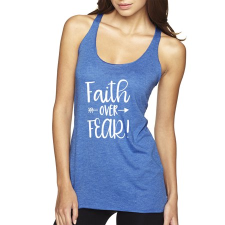 True Way 1253 - Women S Tank-Top Faith Over Fear Script 2XL Royal Blue
