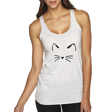 True Way 1128 - Women S Tank-Top Cat Whiskers Silhouette Heart Nose Medium White