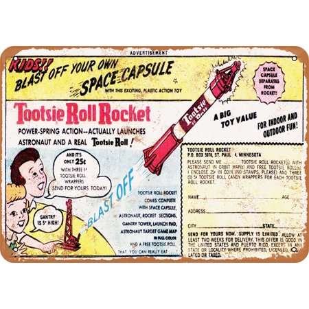 7 X 10 METAL SIGN - 1963 Tootsie Roll Rocket - Vintage Rusty Look
