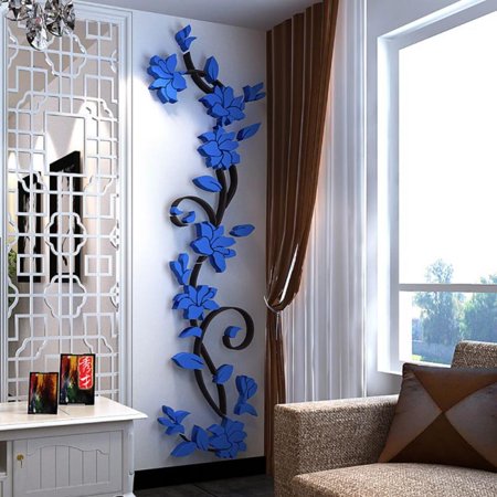 3D Flower Wall Sticker Art Mural Removable Bedroom Living Room Decoration Blue 24*80