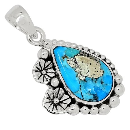Natural Turquoise with Pyrite 925 Sterling Silver Pendant Jewelry ALLP-9546