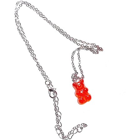 STAPIOWAL Cute Gummy Bears Pendant Necklace Stainless Steel Chain Tiny Cartoon Animal Bear Charms Pendant Necklace Red