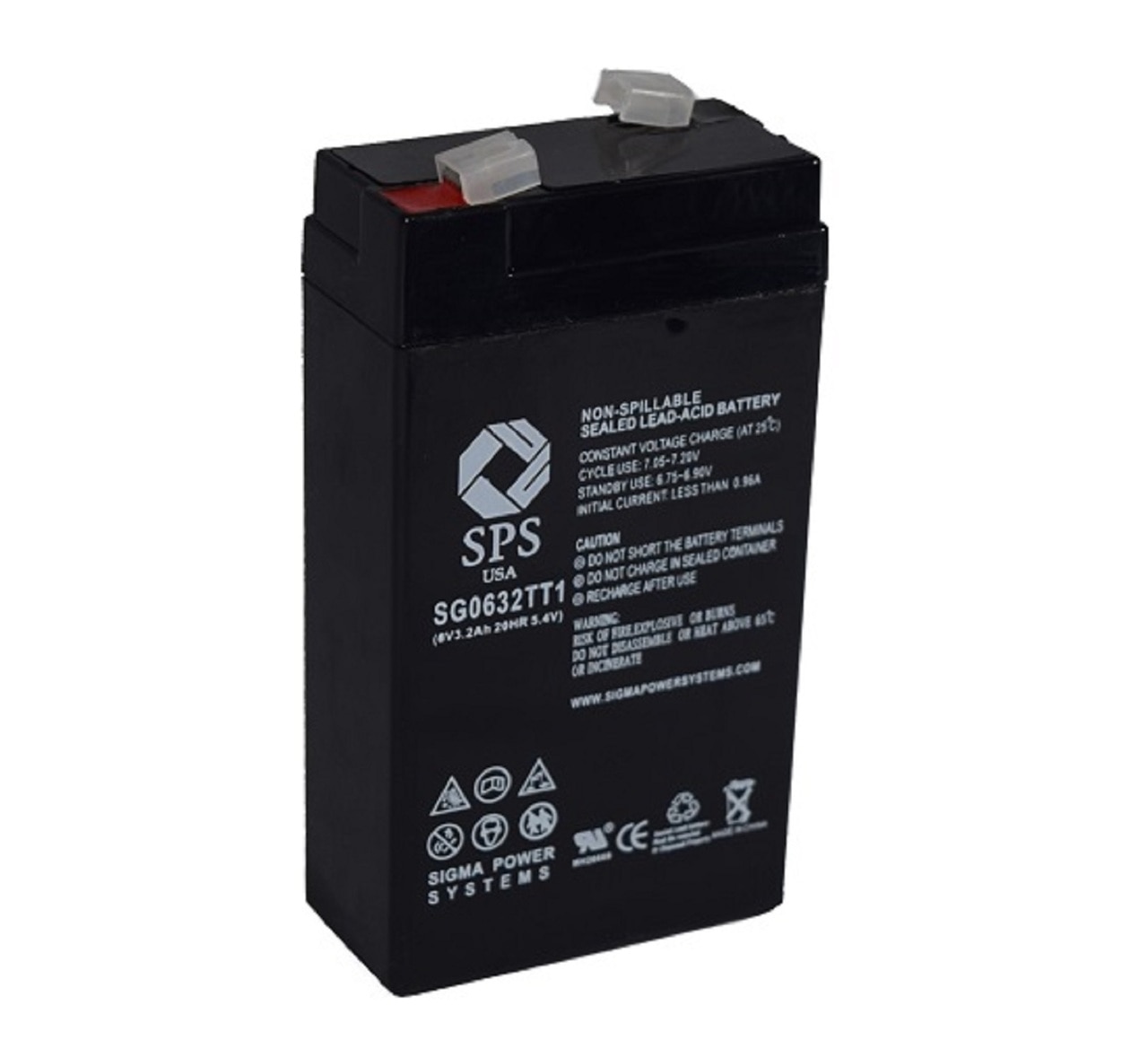 SPS Brand 6 V 3.2 Ah Replacement Battery (SG0632TT1) with Terminal TT1 for CAS Medical 9303 (1 Pack)