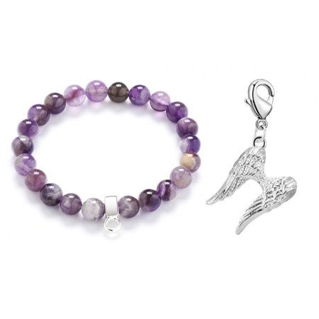 Amethyst Gemstone Stretch Bracelet with Charm Created with Zircondia Crystals