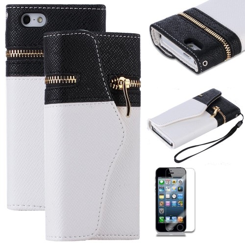 The Case Doctor 02-ZIP4-0492 iPhone 4 4S Black White Elegant Zip PU Leather Wallet