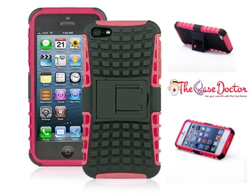 The Case Doctor 01-KICK-0255 iPhone 5 5S Pink Grenade Armor Hybrid Kickstand Screen Protector with Stylus Pen