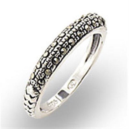 34311 Antique Tone 925 Sterling Silver Ring with Semi-Precious in Jet Size 8