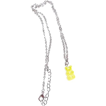 STAPIOWAL Cute Gummy Bears Pendant Necklace Stainless Steel Chain Tiny Cartoon Animal Bear Charms Pendant Necklace Yellow