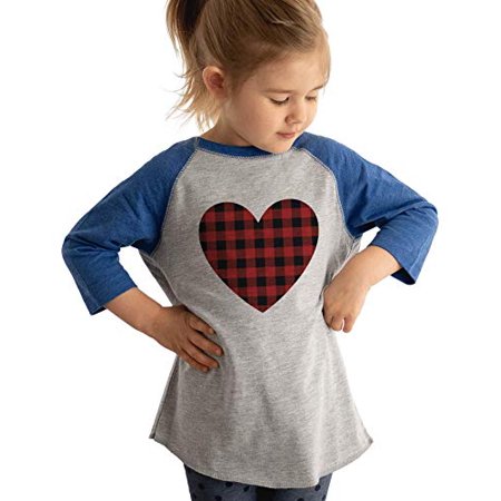 7 Ate 9 Apparel Kid S Buffalo Plaid Heart Valentine S Day Blue Raglan Shirt