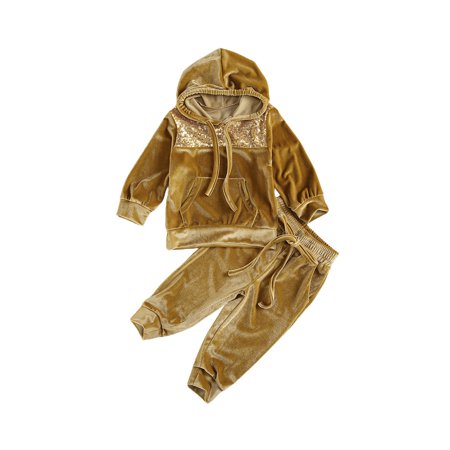 LA HIEBLA Toddler Kids Baby Boys Girls 2Pcs Velvet Hoodie Tracksuit Top+Sweatpants Fall Winter Outfits Set