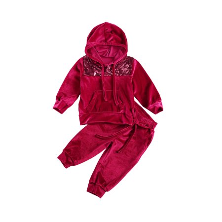LA HIEBLA Toddler Kids Baby Boys Girls 2Pcs Velvet Hoodie Tracksuit Top+Sweatpants Fall Winter Outfits Set