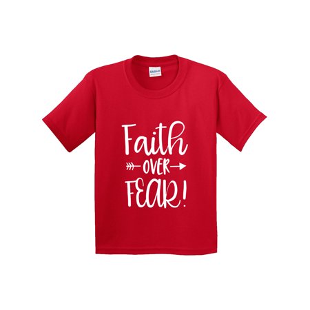 True Way 1253 - Youth T-Shirt Faith Over Fear Script Medium Red