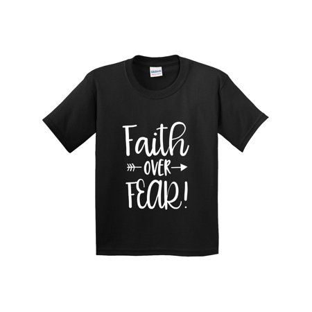 True Way 1253 - Youth T-Shirt Faith Over Fear Script Small Black