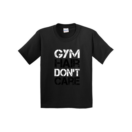 True Way 1455 - Youth T-Shirt Gym Hair Don T Care Workout Exercise Fitness Health XL Black