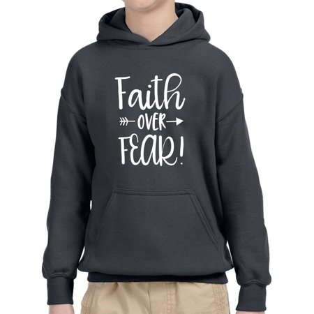 Source One 1253 - Youth Hoodie Sweatshirt Faith Over Fear Script Small Charcoal