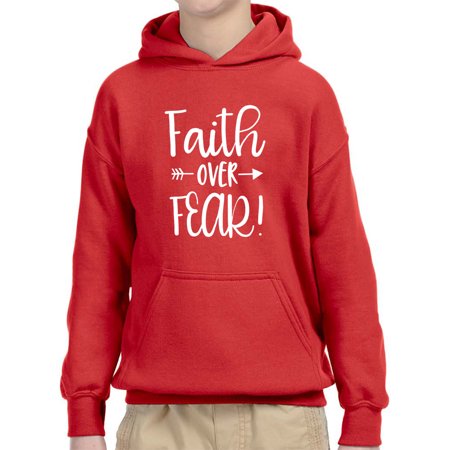 Source One 1253 - Youth Hoodie Sweatshirt Faith Over Fear Script XL Red
