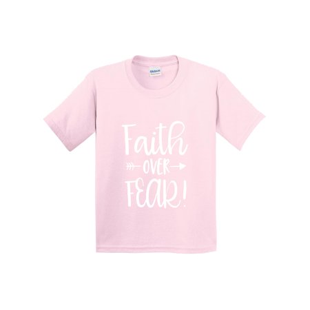 True Way 1253 - Youth T-Shirt Faith Over Fear Script Large Light Pink