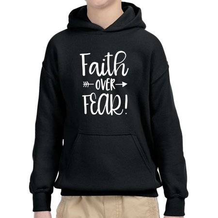 Source One 1253 - Youth Hoodie Sweatshirt Faith Over Fear Script Small Black