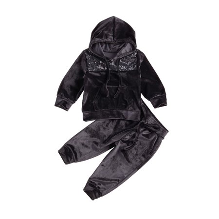LA HIEBLA Toddler Kids Baby Boys Girls 2Pcs Velvet Hoodie Tracksuit Top+Sweatpants Fall Winter Outfits Set