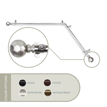 13/16  Dia Adjustable Corner Window Single Curtain Rod 120 to 170  (each Side) in Satin Nickel with Ludmila Finials (4890-995-CR)