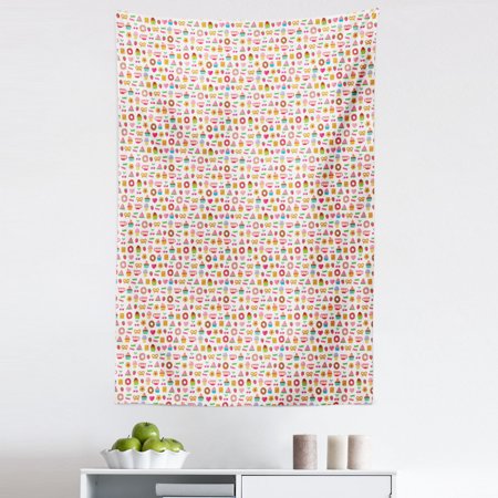Dessert Tapestry  Confectionary Pattern of Pretzels and Candies on Pinky Polka Dotted Background  Fabric Wall Hanging Decor for Bedroom Living Room Do