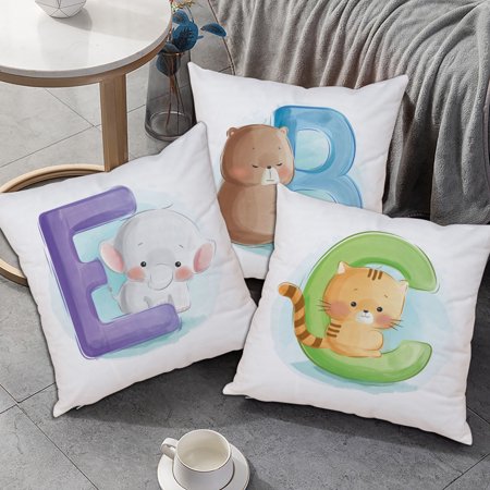 JunDanmall Throw Pillow Case Breathable Hidden Zipper Polyester Cartoon Animal Letter Printed Cushion Sofa Slipcover Furniture Accessories  Color#4875
