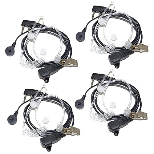 HQRP 4-Pack 2 Pin Acoustic Tube Earpiece Headset Mic for Kenwood TK-2212  TK-2212K  TK-2302  TK-2312