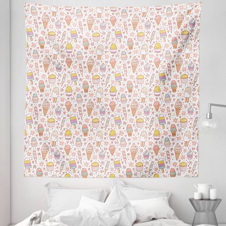 Ice Cream Tapestry  Candies and Yummy Heart Summer Flower Color Dots Design  Fabric Wall Hanging Decor for Bedroom Living Room Dorm  5 Sizes  Peach Co