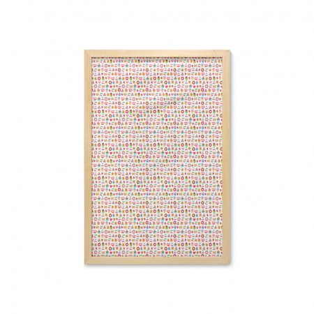Dessert Wall Art with Frame  Confectionary Pattern of Pretzels and Candies on Pinky Polka Dotted Background  Printed Fabric Poster for Bathroom Living