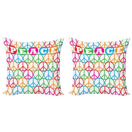 Retro Throw Pillow Cushion Cover Pack of 2  Colorful Internationally Recognized Peace Sign Letters Counter Culture Print  Zippered Double-Side Digital