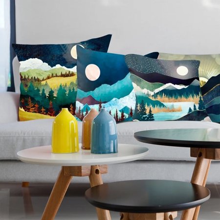 JunDanmall 4Pcs Throw Pillowcase One Side Printed Breathable Soft Outdoor Mountains Forest Throw Pillow Covers for Home  Color#3460