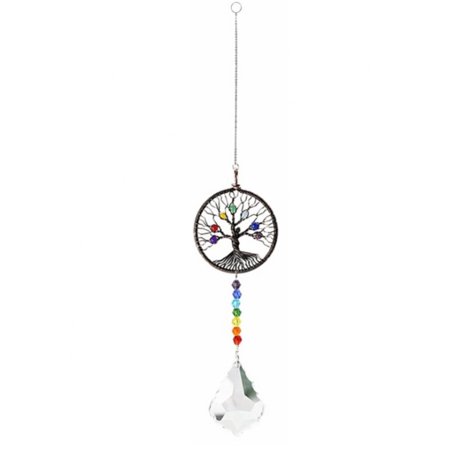 JOLLY Clear Crystal Pendant Wind Chime Colorful Life Tree Bead Hanging Drop Chandelier Outdoor Garden Room DIY Decorations Car Catcher Decorative Pend