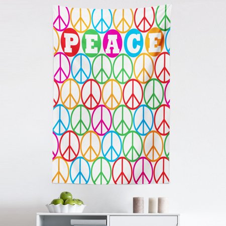 Colorful Tapestry  Colorful Internationally Recognized Peace Sign Letters Counter Culture Print  Fabric Wall Hanging Decor for Bedroom Living Room Dor